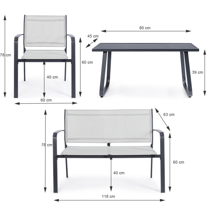 Set salotto giardino con tavolino in acciaio 4 posti ARENT Antracite