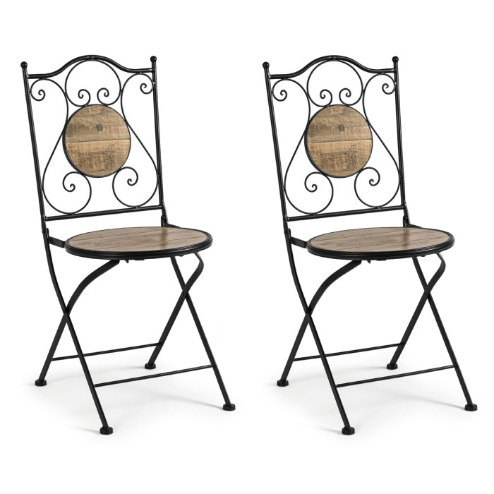 Set bistrot kansas tavolo con 2 sedie pieghevoli in acciaio verniciato e decoro ceramica stile industrial