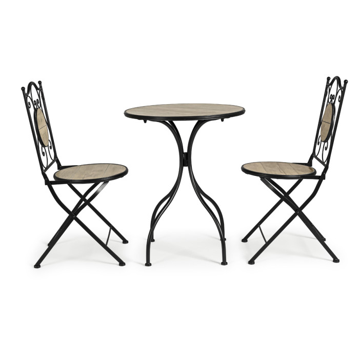 Set bistrot kansas tavolo con 2 sedie pieghevoli in acciaio verniciato e decoro ceramica stile industrial