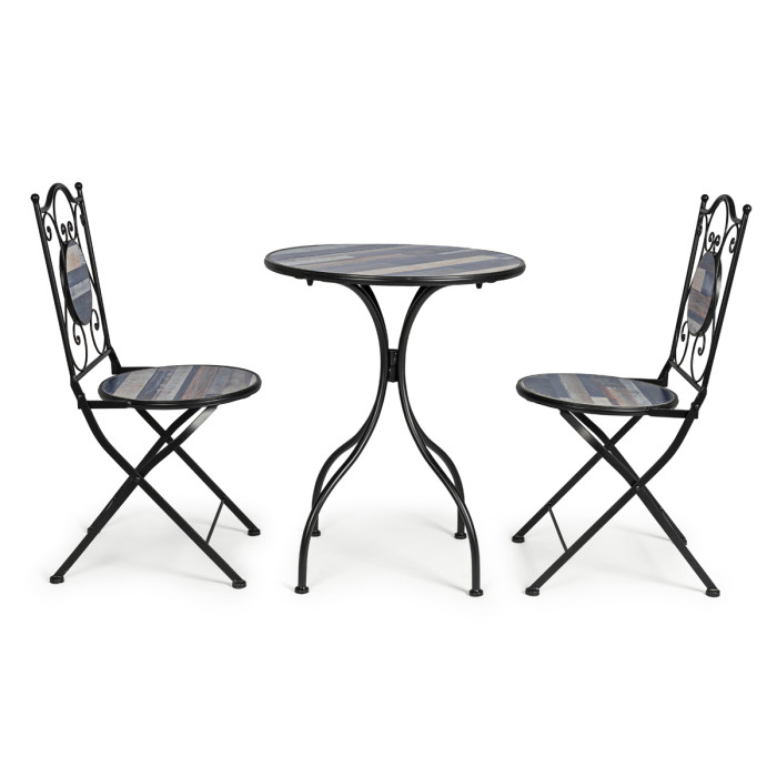 Set bistrot houston tavolo con 2 sedie pieghevoli in acciaio verniciato e decoro ceramica stile country