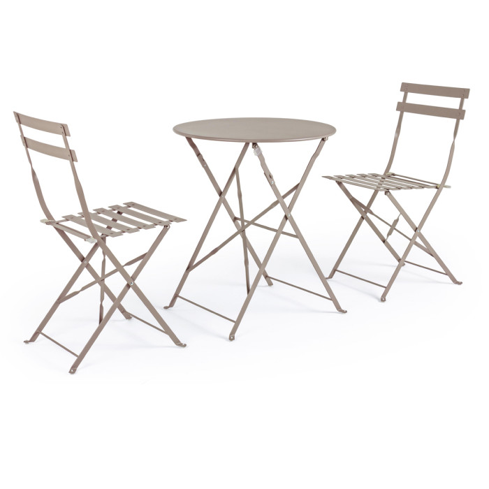 Set Bistrot Pieghevole in Acciaio Verniciato, Tavolino e 2 Sedie, Arredo Giardino e Balcone, Salvaspazio, Tortora Atmo