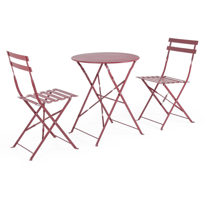 Set Bistrot Pieghevole in Acciaio Verniciato, Tavolino e 2 Sedie, Arredo Giardino e Balcone, Salvaspazio, Rosso Scarlet
