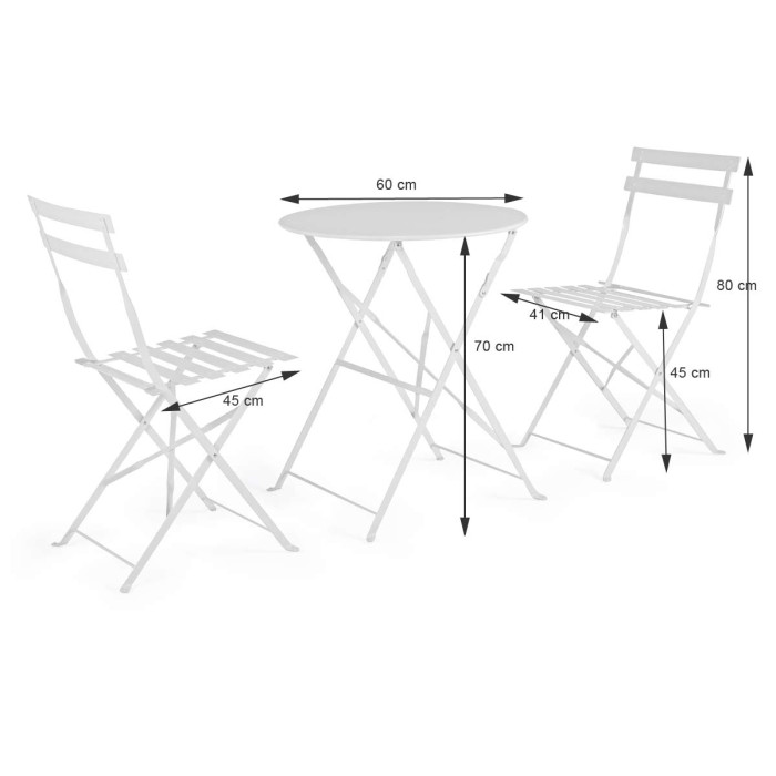 Set Bistrot Pieghevole in Acciaio Verniciato, Tavolino e 2 Sedie, Arredo Giardino e Balcone, Salvaspazio, Tortora Atmo