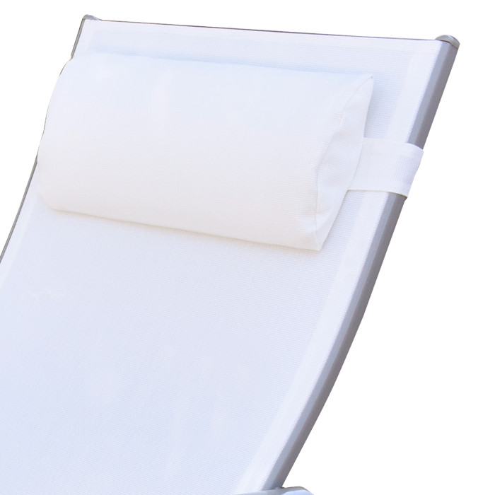 Sdraio per terrazzo pieghevole con poggiapiedi e braccioli in acciaio verniciato e textilene plan bianco