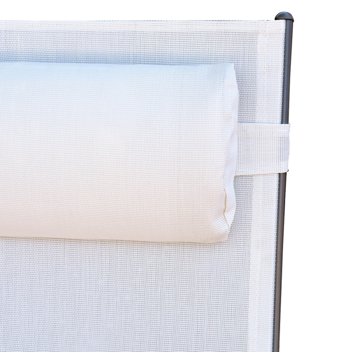 Sdraio per terrazzo pieghevole con poggiapiedi e braccioli in acciaio verniciato e textilene plan bianco