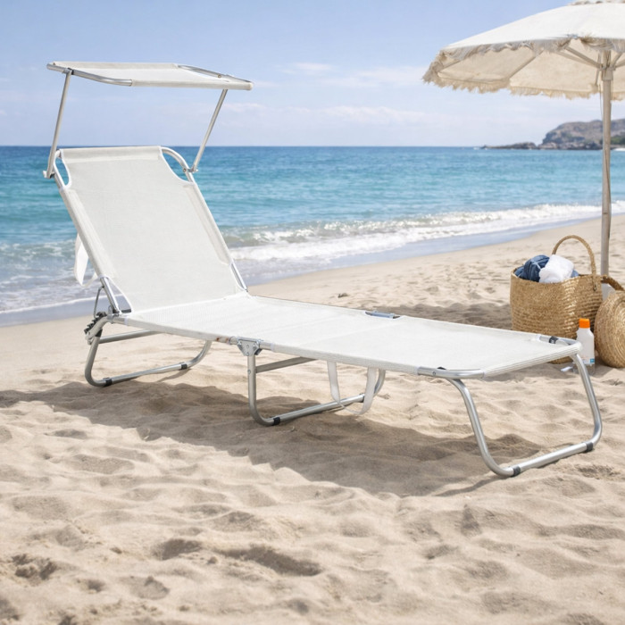 Lettino relax  sdraio per giardino mare esterni pieghevole con tettuccio CROSS Bianco