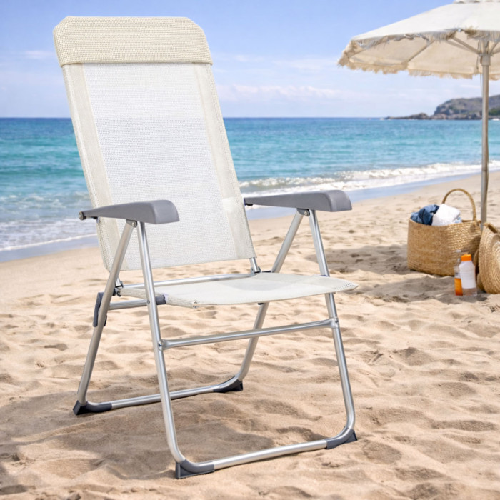 Sedia a sdraio in alluminio e textilene pieghevole reclinabile schienale alto CROSS Bianco