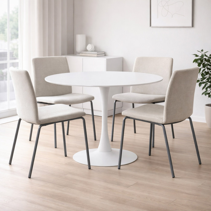 Tavolo pranzo tondo Ø 120 x h75 cm top in mdf  struttura in acciaio BLOOM Bianco