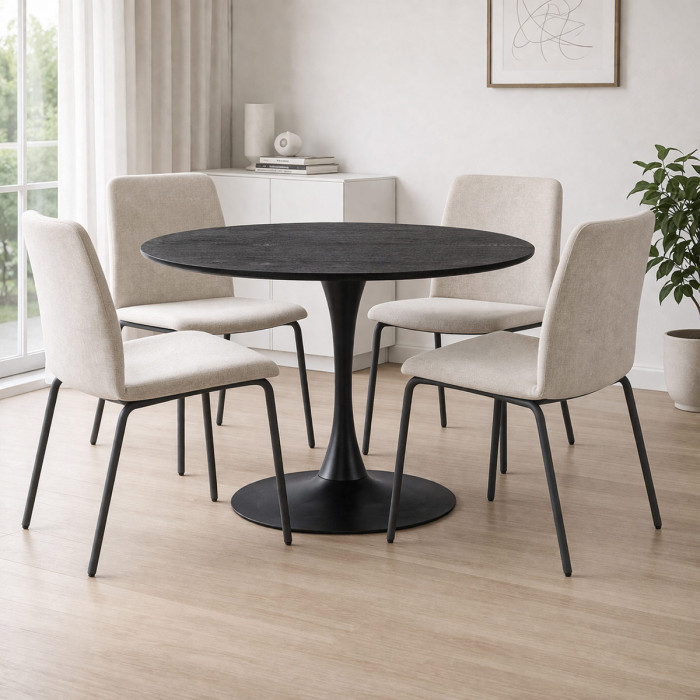 Tavolo pranzo tondo Ø 120 x h75 cm top in mdf  struttura in acciaio BLOOM Nero