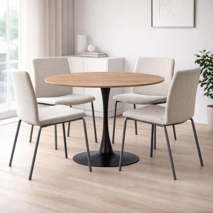Tavolo pranzo tondo bloom Ø 120 x h75 cm top in mdf  rovere struttura in acciaio Nero