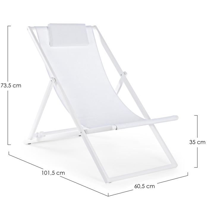 Sdraio giardino pieghevole in alluminio verniciato e textilene con cuscino poggia testa Bianco