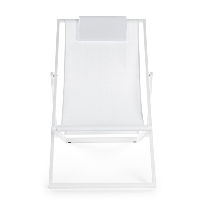 Sdraio giardino pieghevole in alluminio verniciato e textilene con cuscino poggia testa Bianco