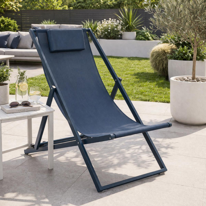 Sdraio taylor piscina prendisole pieghevole in alluminio verniciato e textilene Blu Navy