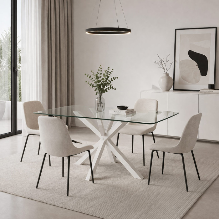 tavolo rettangolare May L160xP90xH76 cm piano in vetro struttura acciaio bianco