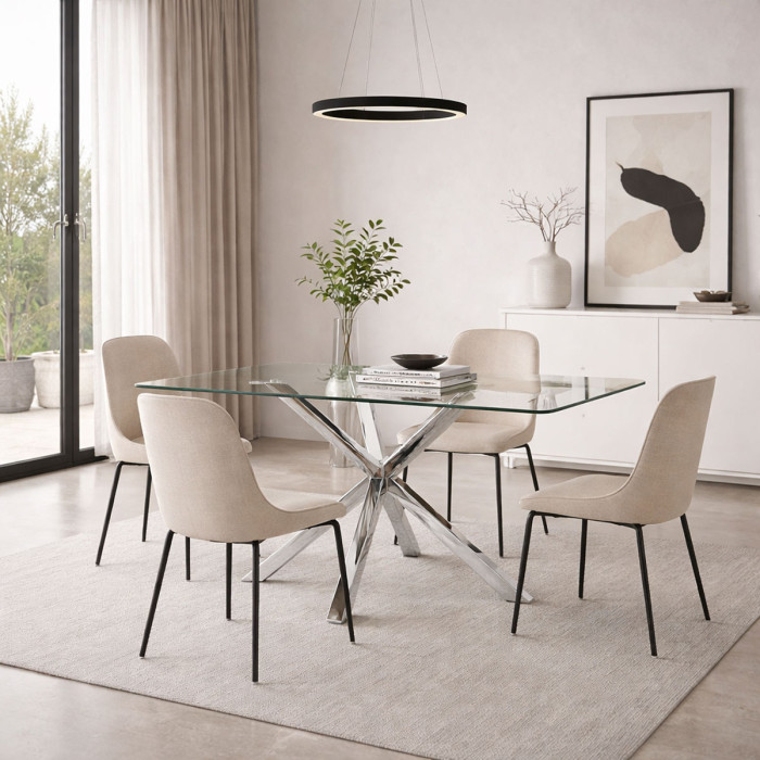 tavolo rettangolare May L160xP90xH76 cm piano in vetro struttura acciaio cromato