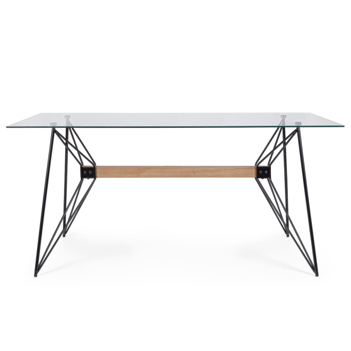 Tavolo piano in vetro L160xP80 cm struttura in acciaio verniciato con inserto in legno