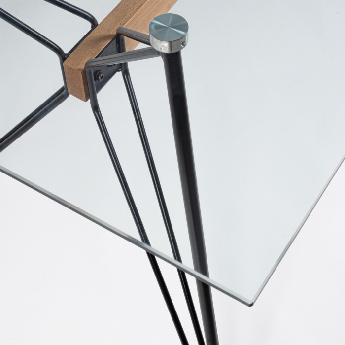 Tavolo piano in vetro L160xP80 cm struttura in acciaio verniciato con inserto in legno