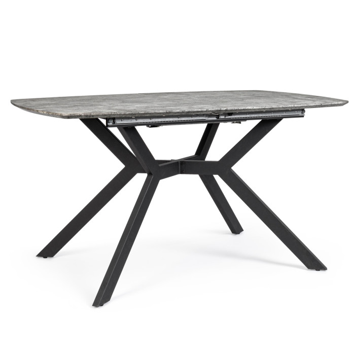 Tavolo pranzo Dominik allungabile top Mdf gambe in acciaio verniciato L140-180xP90 cm effetto cemento