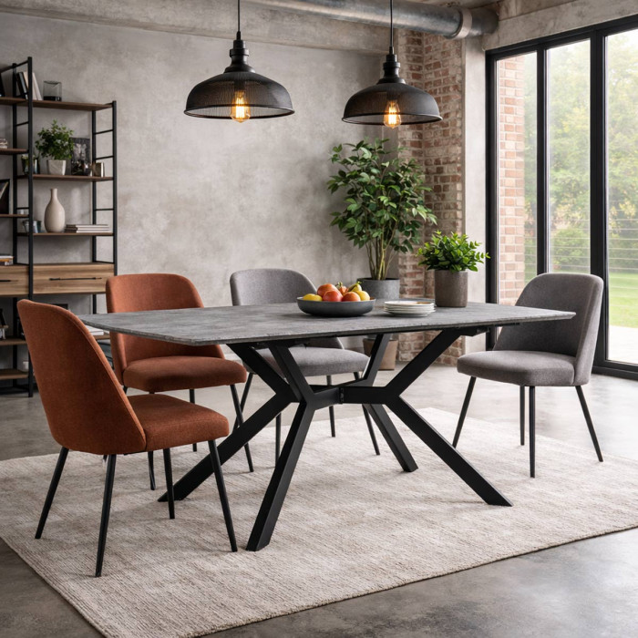 Tavolo pranzo Dominik allungabile top Mdf gambe in acciaio verniciato L140-180xP90 cm effetto cemento