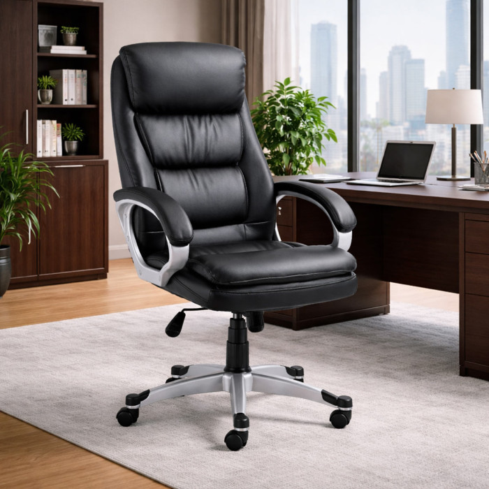 Poltrona ufficio direzionale in ecopelle studio ufficio regolabile in altezza colore Nero