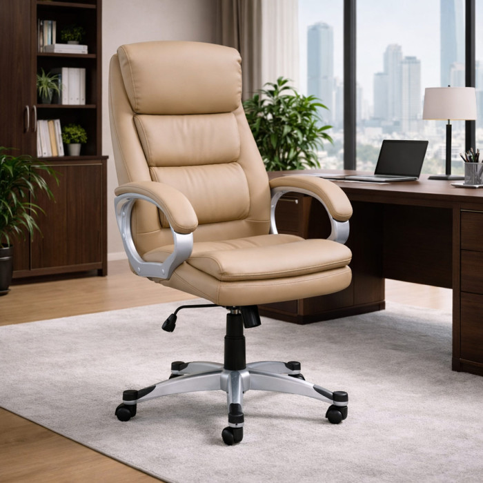 Poltrona ufficio direzionale in ecopelle studio ufficio regolabile in altezza colore beige