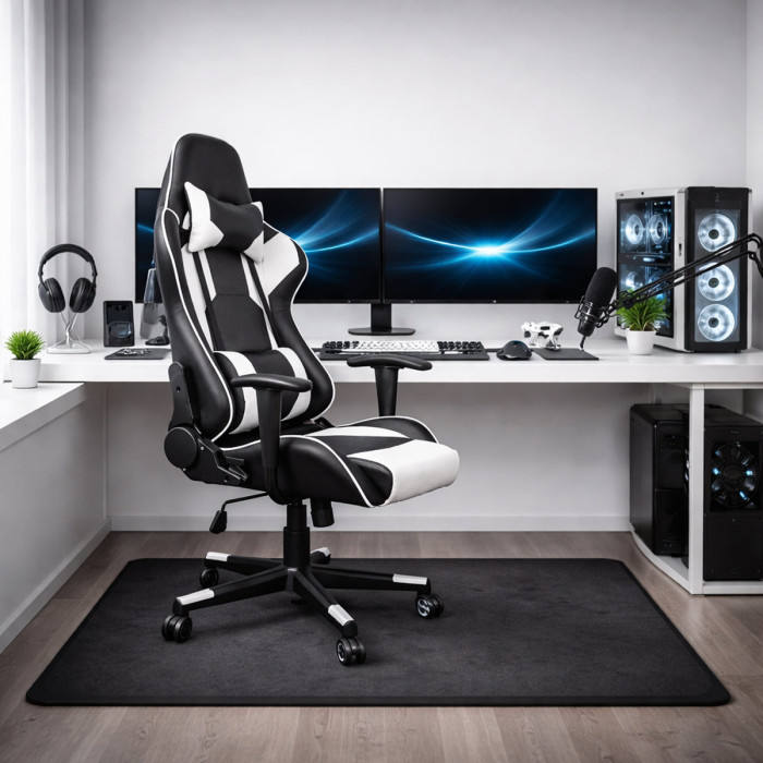 Poltrona da Gaming Lotus reclinabile sedia ufficio con ruote girevole Nero/Bianco