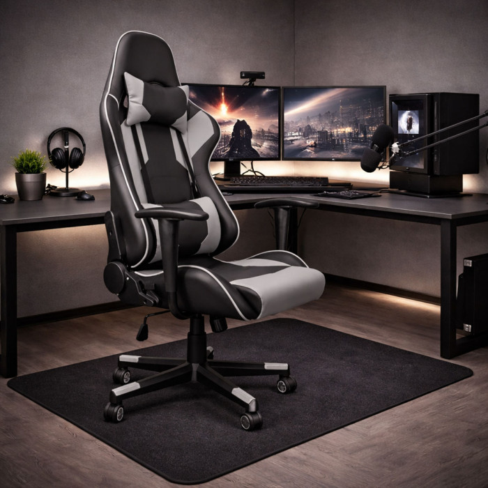 Poltrona da Gaming Lotus reclinabile sedia ufficio con ruote girevole Nero/Grigio