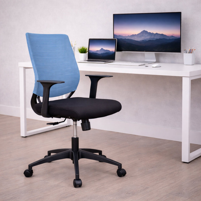 Poltrona Sirio girevole scrivania ufficio altezza regolabile morbida nero-blu