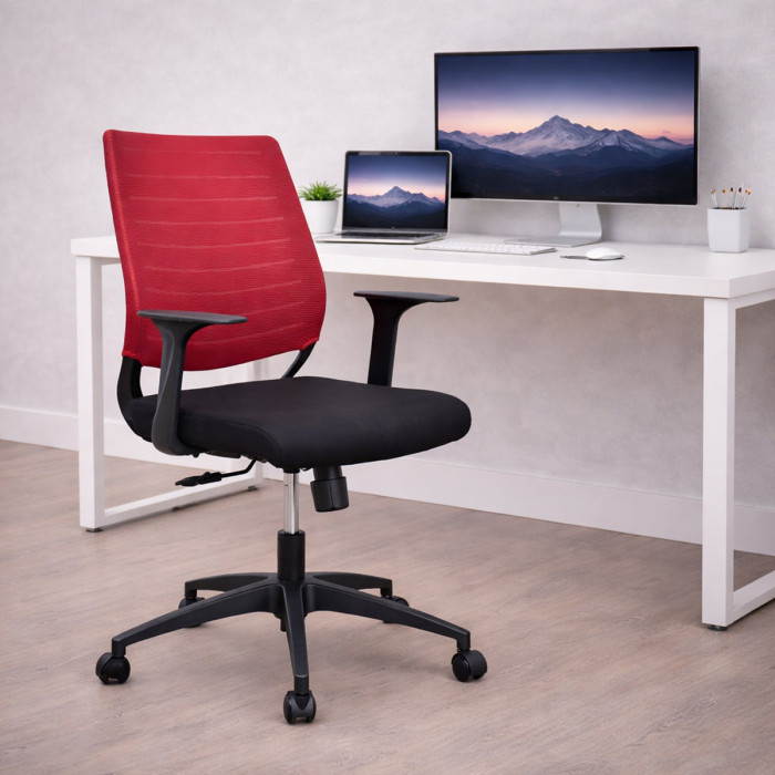 Poltrona sedia Sirio girevole scrivania ufficio altezza regolabile con ruote Nero-Rosso