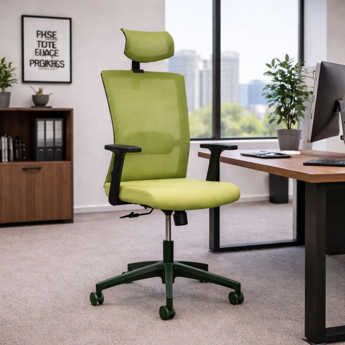 Poltrona ufficio ergonomica sedia girevole con rotelle scrivania studio Vega col. Verde