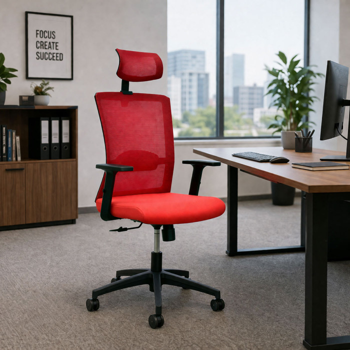 Poltrona ufficio ergonomica sedia girevole con rotelle scrivania studio Vega col. rosso