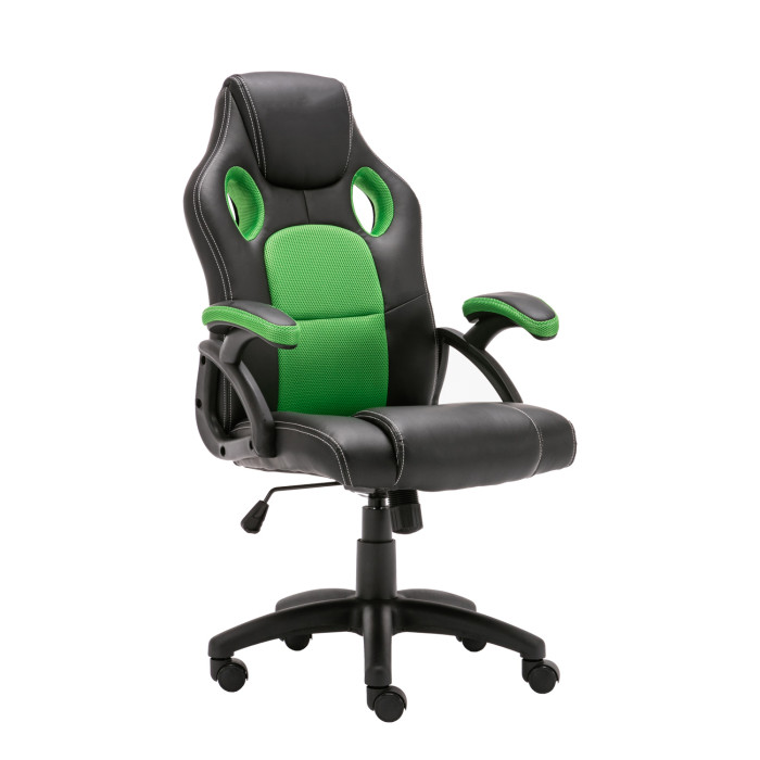 Poltrona da Gaming e/o ufficio sedia gioco girevole con rotelle mod. Adam col. Nero/verde