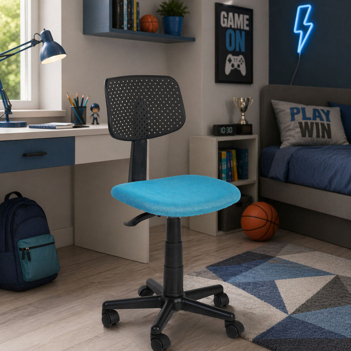 Poltrona girevole con ruote regolabile in altezza scrivania cameretta, ufficio, studio, Artemis Celeste