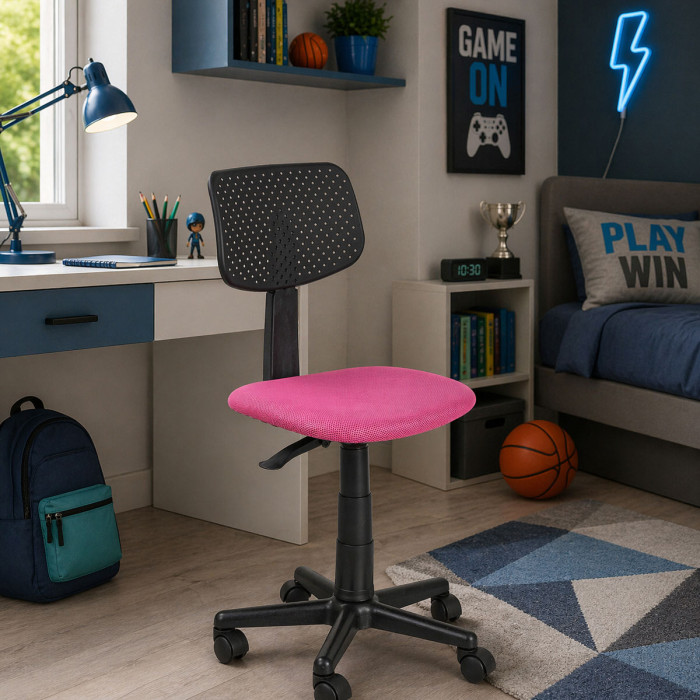 Poltrona girevole con ruote regolabile in altezza scrivania cameretta, ufficio, studio, Artemis Rosa