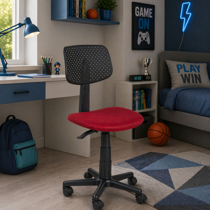 Poltrona girevole con ruote regolabile in altezza scrivania cameretta, ufficio, studio, Artemis Rosso