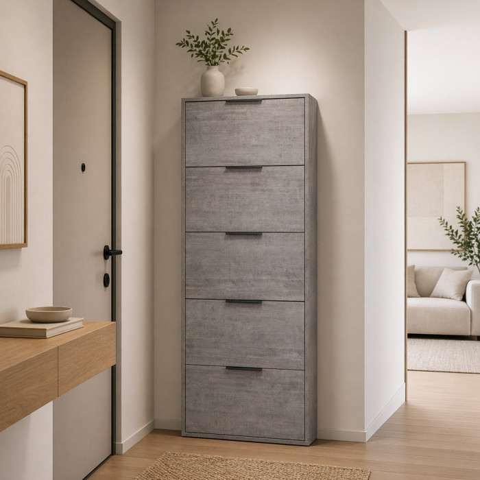 mobile-scarpiera-portascarpe-salvaspazio-5-ribalte-L65xP15xH174-Cemento