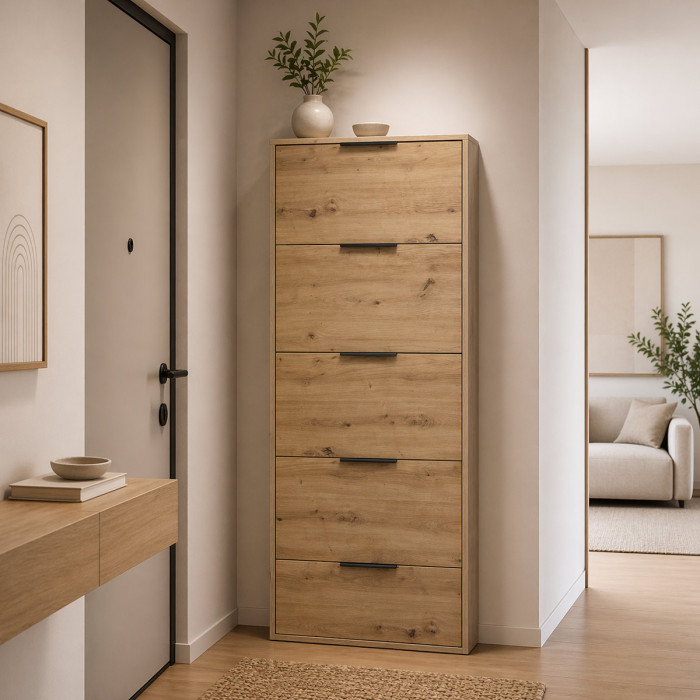 mobile-scarpiera-portascarpe-salvaspazio-5-ribalte-L65xP15xH174-rovere-artisan