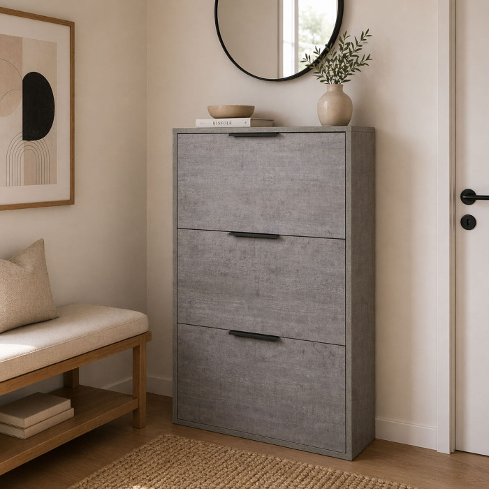 mobile-scarpiera-portascarpe-salvaspazio-3-ribalte-L65xP15xH100-Cemento