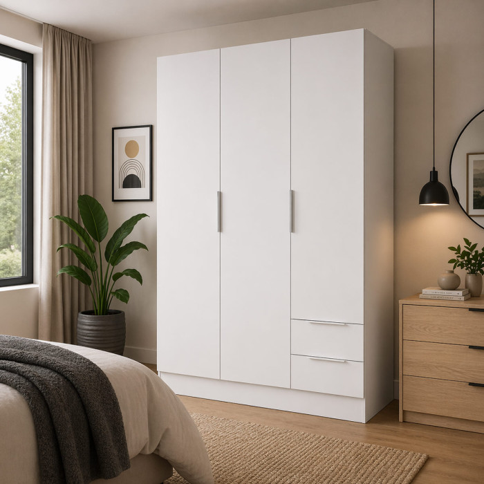 bambey-armadio-cameretta-3-ante-2-cassetti-L120xP46xH184-cm-bianco-opaco