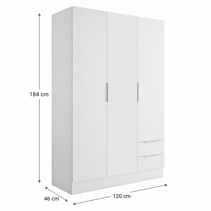 bambey-armadio-cameretta-3-ante-2-cassetti-L120xP46xH184-cm-bianco-opaco