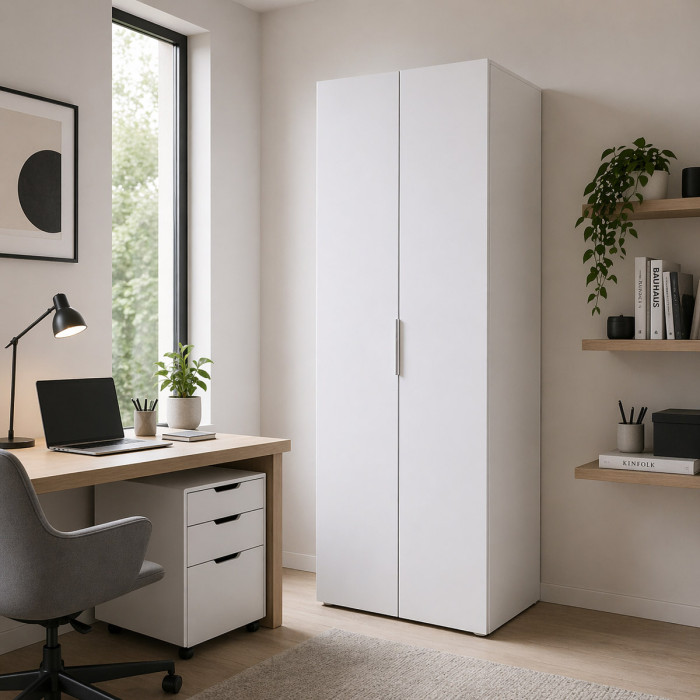 bambey-armadio-libreria-2-ante-5-ripiani-L69xP35xH200-cm-bianco-lucido