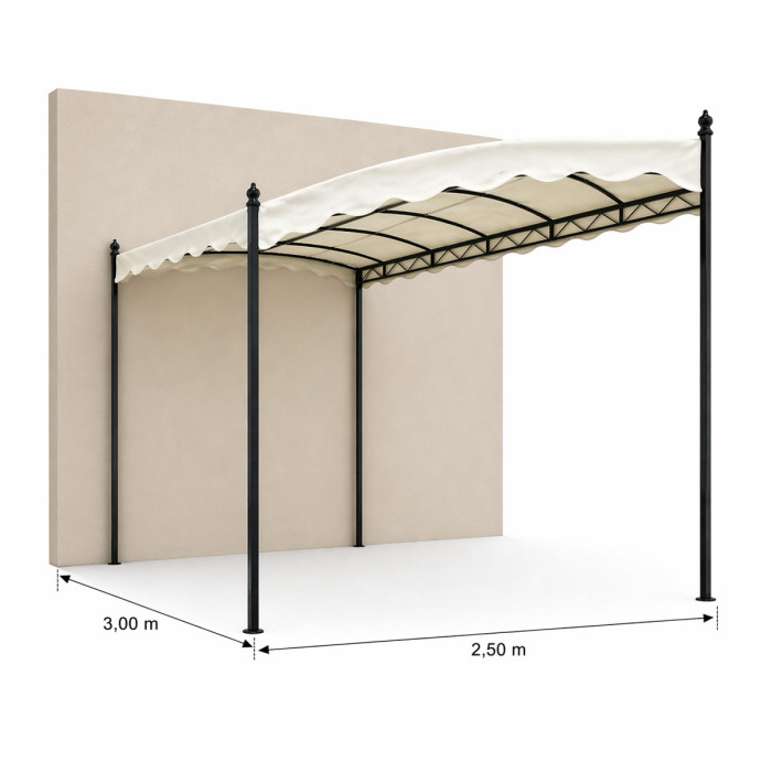 gazebo-pergola-muro-acciaio-verniciato-copertura-tessuto-L300xP250cm-salvador