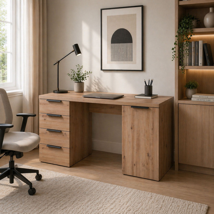 scrivania-cameretta-studio-4-cassetti-anta-L146xP60xH75-bambey-rovere-artisan