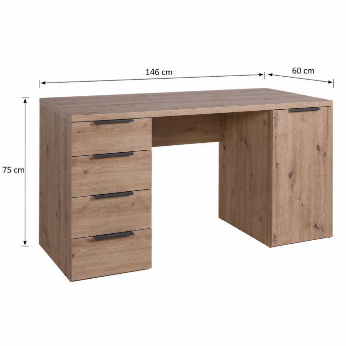 scrivania-cameretta-studio-4-cassetti-anta-L146xP60xH75-bambey-rovere-artisan