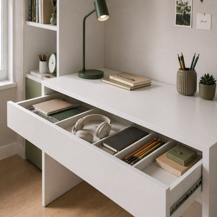 Scrivania-consolle-con-cassetto-L100-x-P40-x-H80-cm-easy-cameretta-studio-Bianco-Laccato