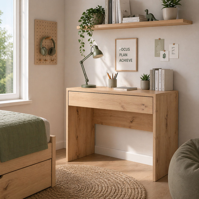 Scrivania-consolle-con-cassetto-L100-x-P40-x-H80-cm-easy-cameretta-studio-rovere-artisan