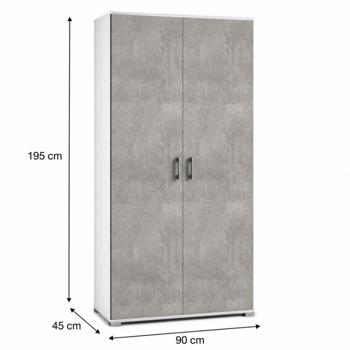 Mobile armadio 2 ante texture 3d 4 ripiani L90xP45xH195 cm COMPOS Bianco/Cemento