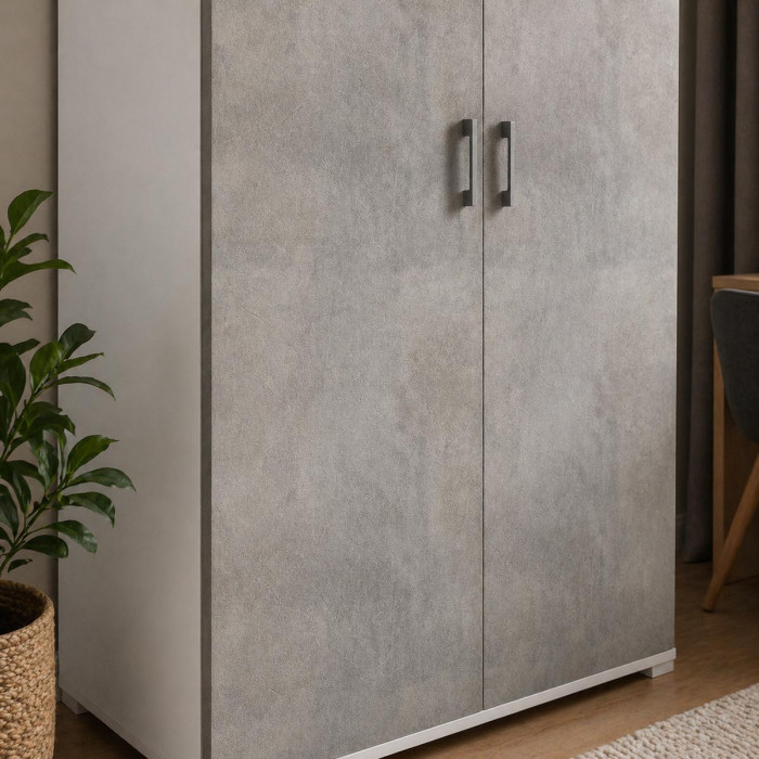 Mobile armadio 2 ante texture 3d 4 ripiani L90xP45xH195 cm COMPOS Bianco/Cemento