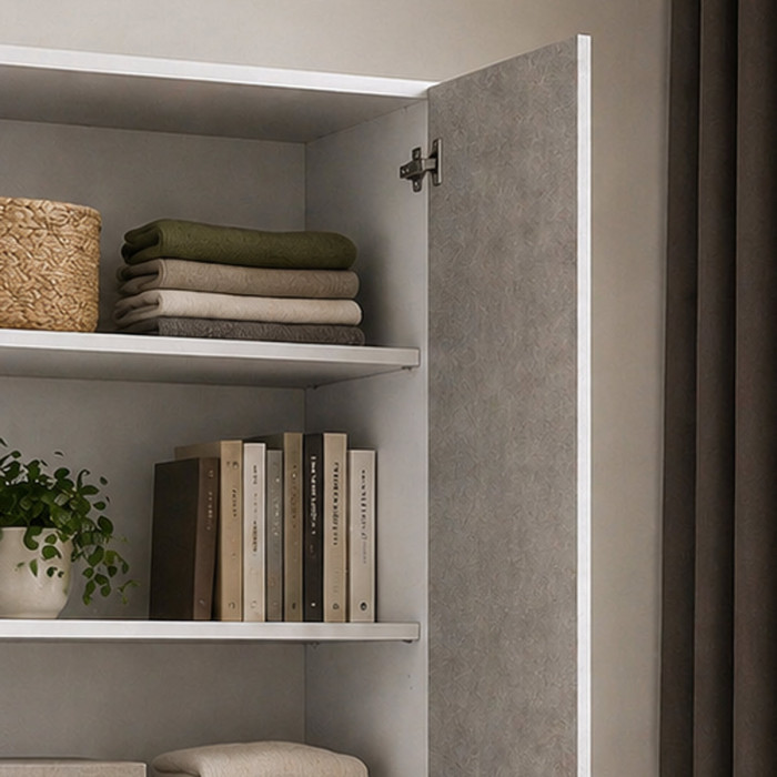 Mobile armadio 2 ante texture 3d 4 ripiani L90xP45xH195 cm COMPOS Bianco/Cemento