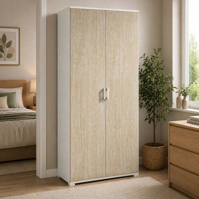 Mobile armadio 2 ante texture 3d 4 ripiani L90xP45xH195 cm COMPOS Bianco/Rovere